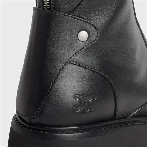 celine bulky boots with back zip and triomphe in calfskin|CELINE BULKY ZIPPED BOOT WITH TRIOMPHE in Calfskin.